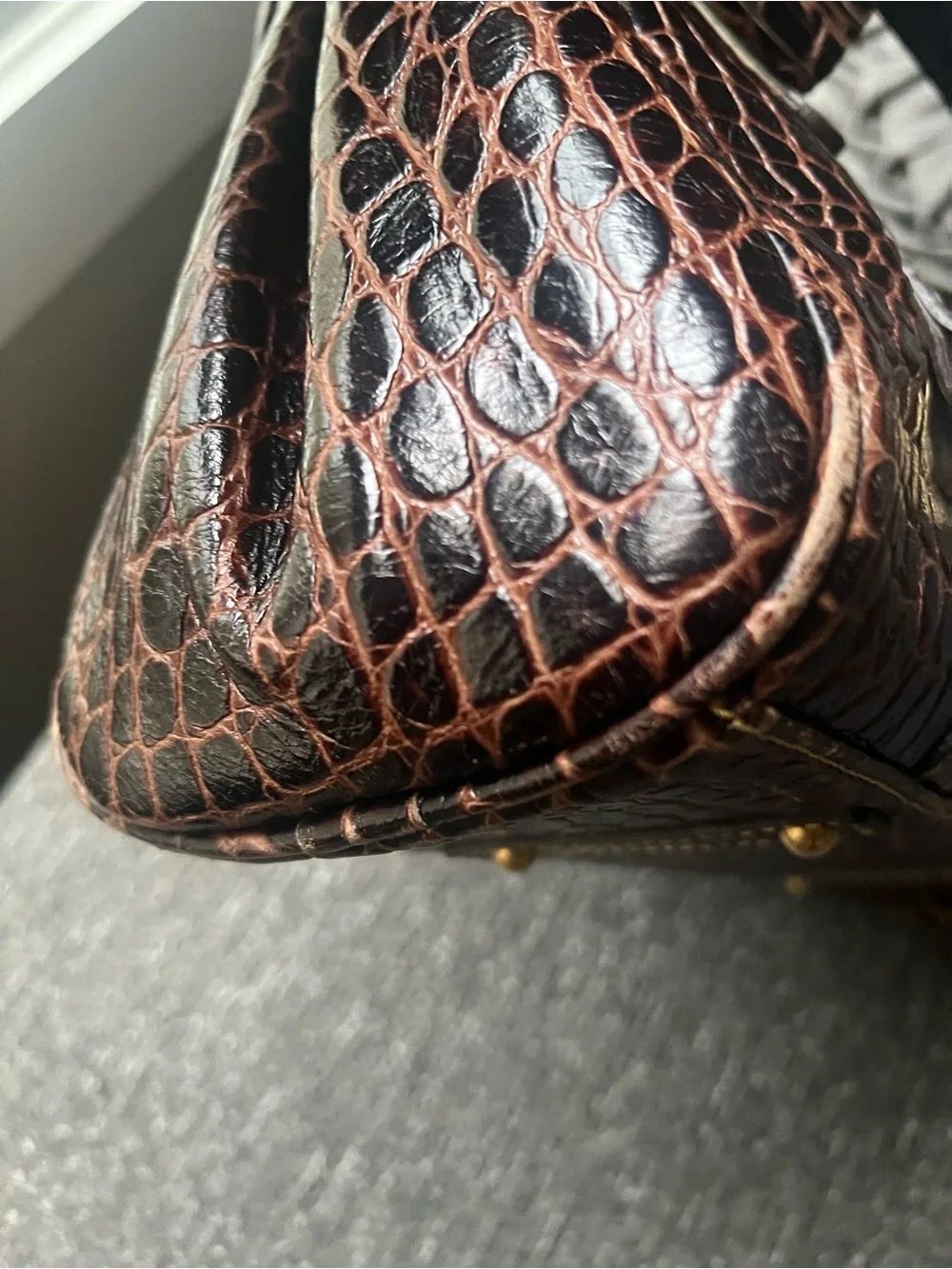 Dooney & Bourke Dark Brown Croc-Embossed Leather Satchel